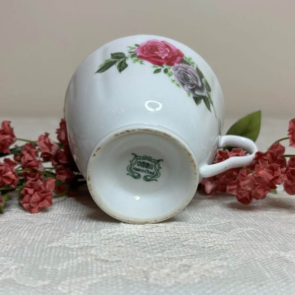 Vintage Tea Cup Victorian Roses Teacup Plate Set Elegant Dainty White Pink Gold